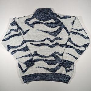 Vintage 80s Weathered Blues Tiger Striped Women's Sweater Turtle Neck Size Med